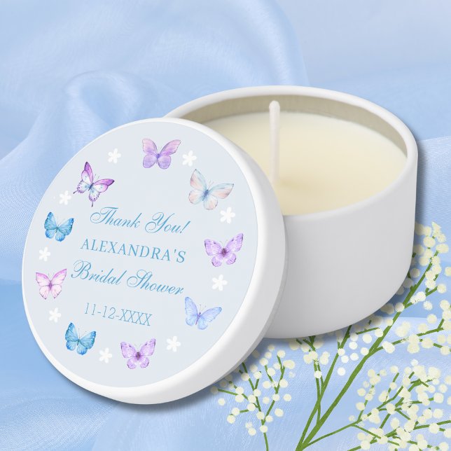 Boho Butterfly Dusty Blue Bridal Shower Thank You Mini Candle Favors (Creator Uploaded)