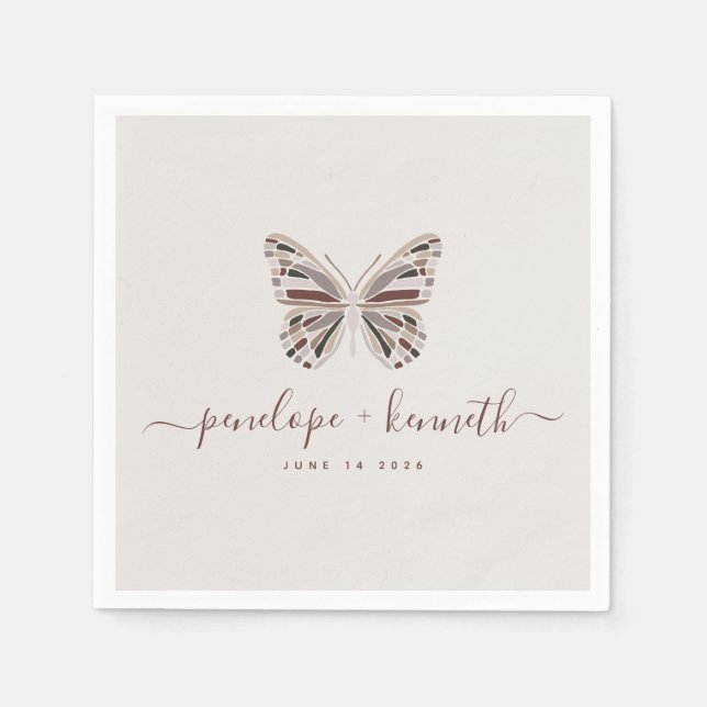 Boho Butterfly Dusty Rose Personalized Wedding Napkins (Front)