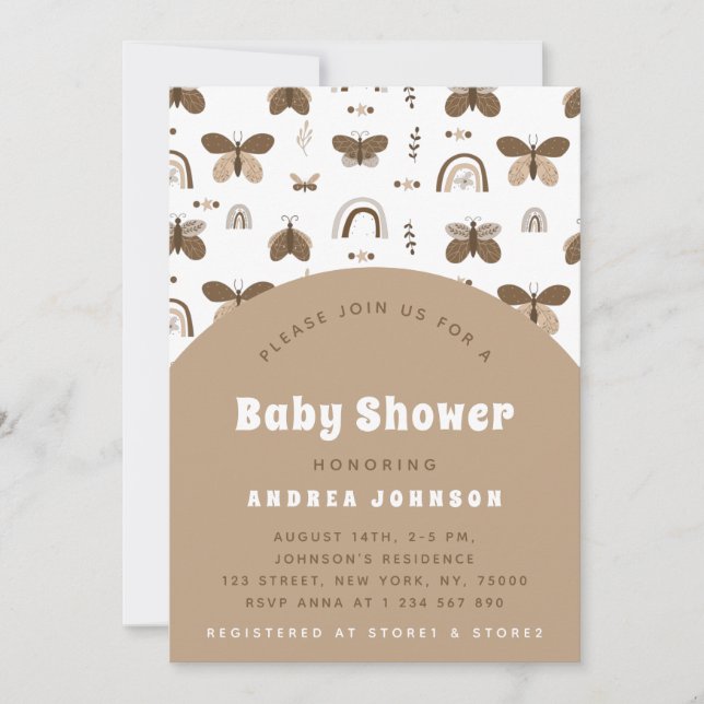 Boho Butterfly Earthy Rainbow Neutral Baby Shower  Invitation (Front)