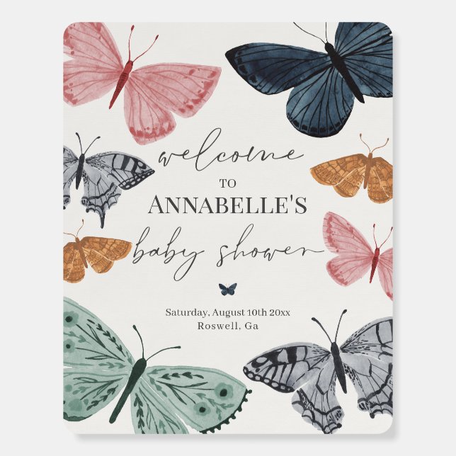 Boho Butterfly Enchanted Baby Shower Welcome Sign (Front)