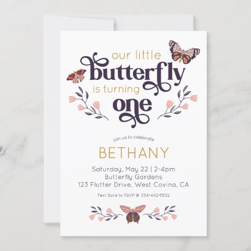 Boho Butterfly First Birthday Invitation