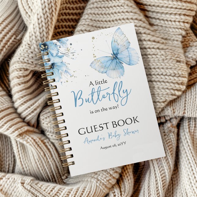 Boho Butterfly Floral Blue Boy Baby Shower Guest Notebook (Creator Uploaded)