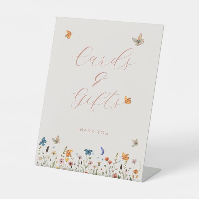 Boho Butterfly Floral Bridal Shower Cards & Gifts  Pedestal Sign (Front)