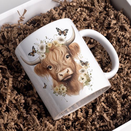 Boho Butterfly Floral Cow Udderly Delightful Giant Coffee Mug