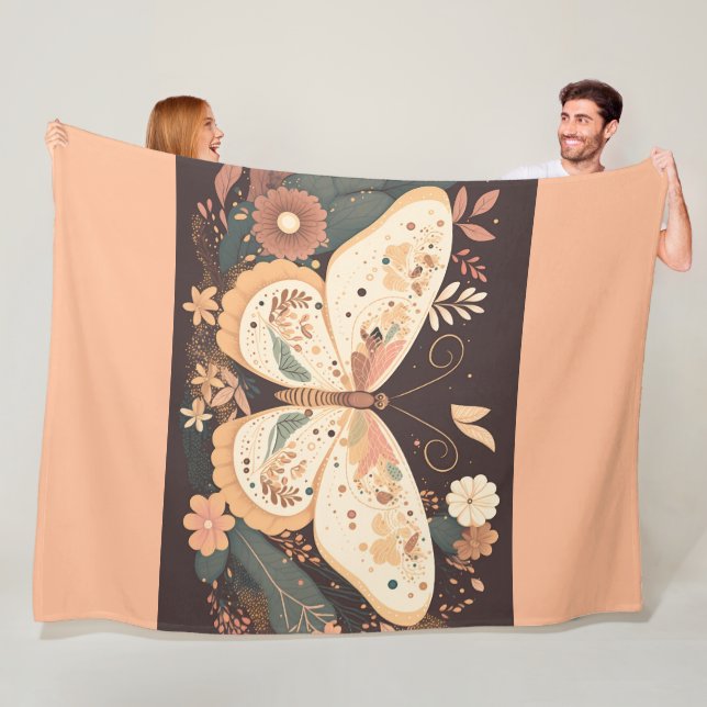 Boho Butterfly Floral  Fleece Blanket (In Situ)