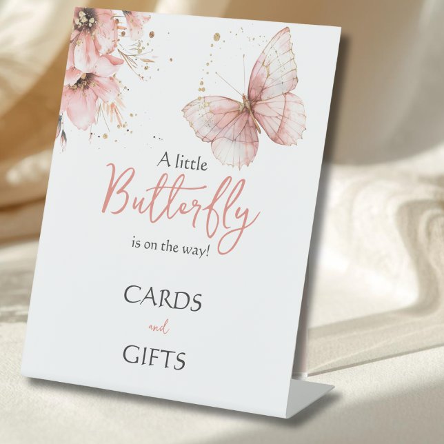 Boho Butterfly Floral Girl Baby Shower Favor Pedestal Sign (Creator Uploaded)