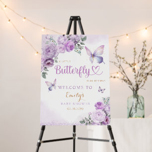 Boho Butterfly Floral Girl Baby Shower Welcome Foam Board