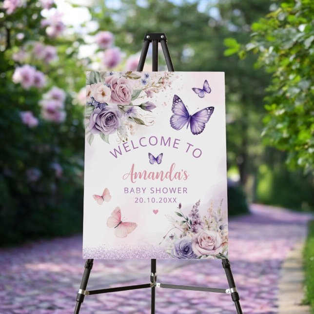 Boho Butterfly Floral Girl Baby Shower Welcome  Foam Board (Creator Uploaded)
