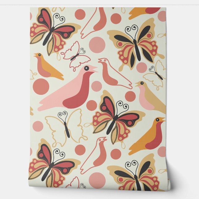 Boho butterfly floral wallpaper  (Unrolling)
