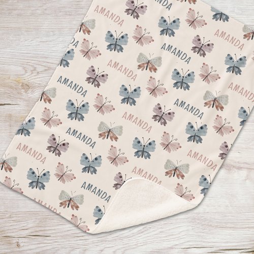 Boho Butterfly Fun Gift for Kids with Name  Sherpa Blanket