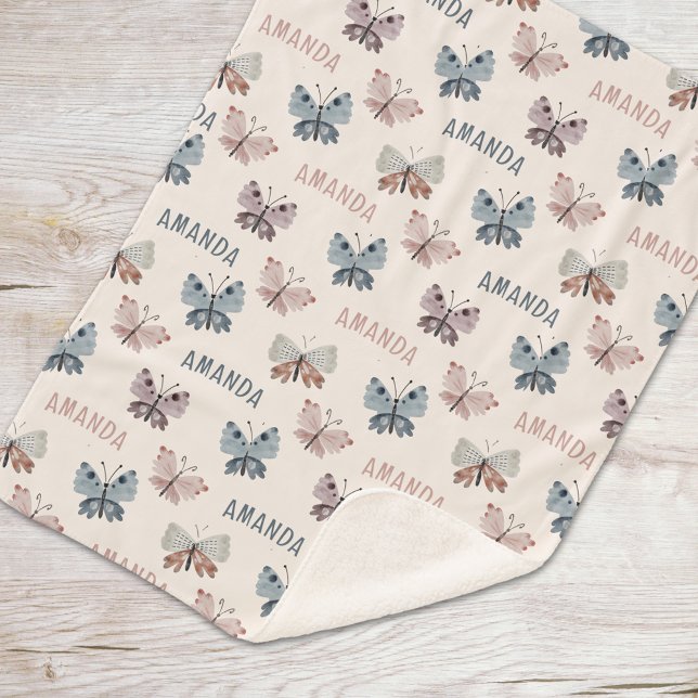 Boho Butterfly Fun Gift for Kids with Name  Sherpa Blanket (Sherpa Blanket for kids. Boho Butterfly pattern All over name, Personalized gift for girls, Kids 
)