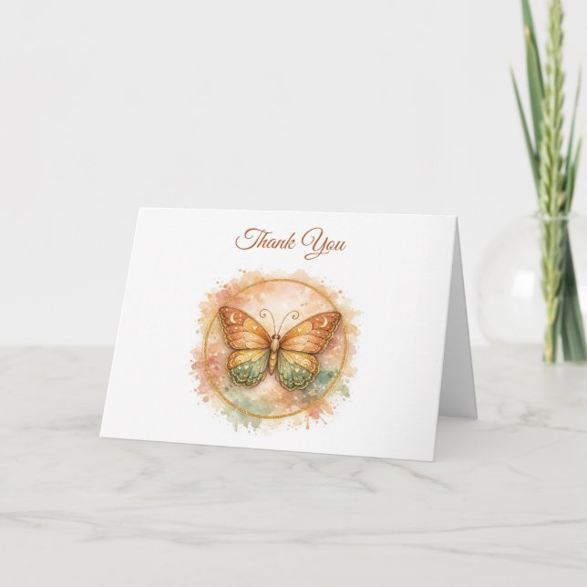 Boho Butterfly Funeral Thank You Card (Front)