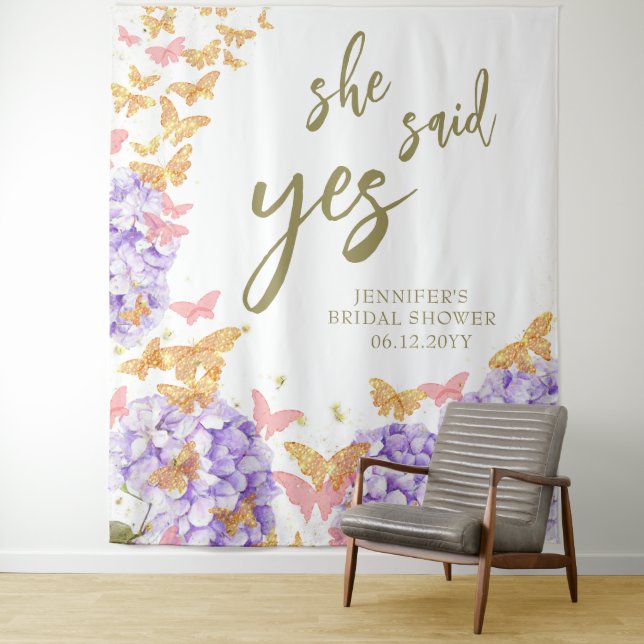 Boho Butterfly Garden Yes Bridal Shower Backdrop (In Situ)