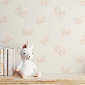 Boho Butterfly Girl Soft Pale Beige Pink Neutral Wallpaper