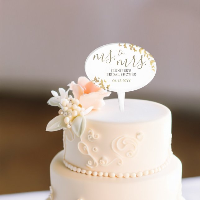 Boho Butterfly Gold Glitter Ms Mrs Bridal Shower Cake Topper (Creator Uploaded)