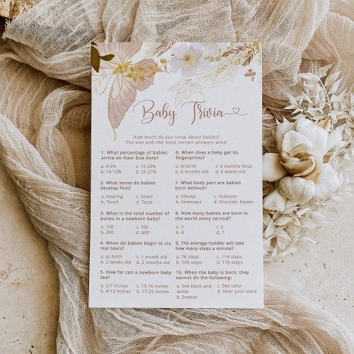 Boho butterfly kisses baby trivia baby shower game