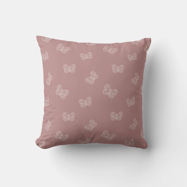 Boho Butterfly Modern Baby Girl Muted Pink Mauve Throw Pillow (Front)