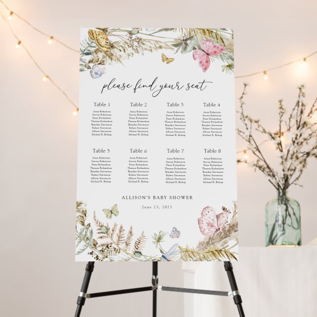 Boho Butterfly on the Way Baby Seating Chart Foam Board (In Situ (Stand))