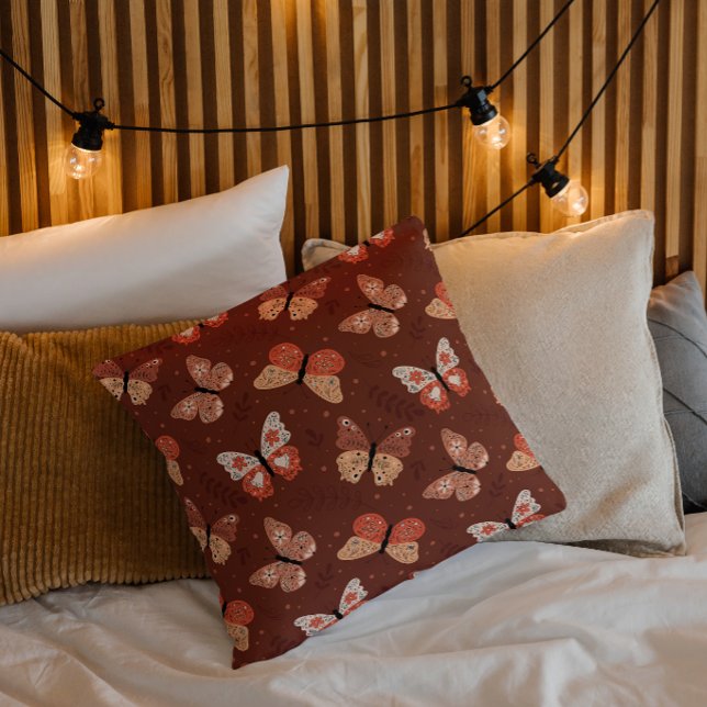 Boho Butterfly Pattern - Autumn Home Decor Throw Pillow (Creator Uploaded)