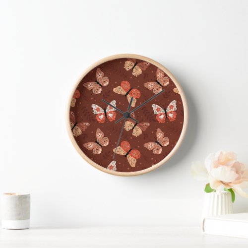 Boho Butterfly Pattern - Autumn Wall Clock
