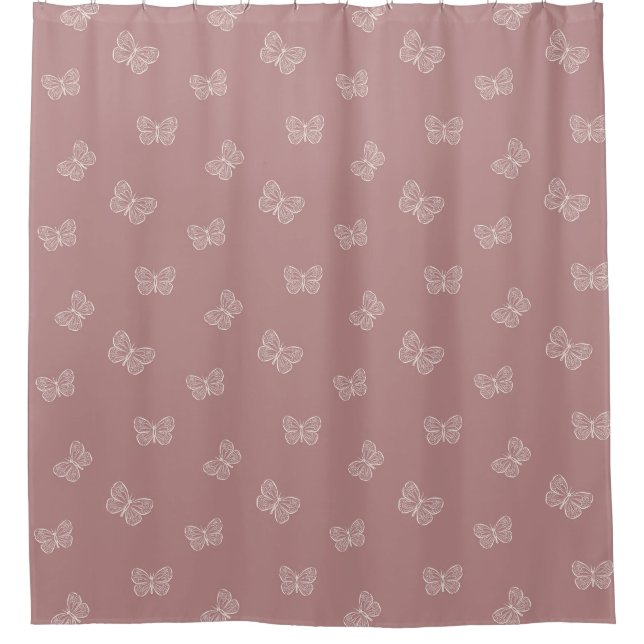 Boho Butterfly Pattern Neutral Modern Pink Mauve Shower Curtain (Front)