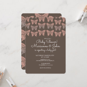 Boho Butterfly Pink and Brown Baby Shower Invitation