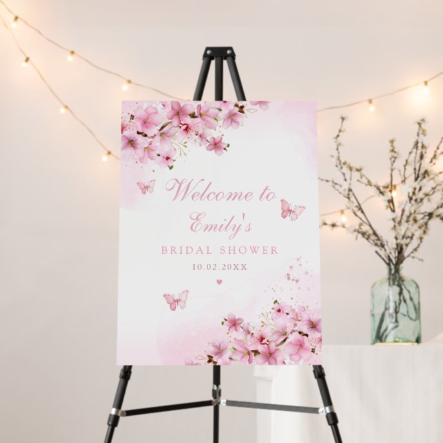 Boho Butterfly Pink Floral Bridal Shower Welcome Foam Board (In Situ (Stand))