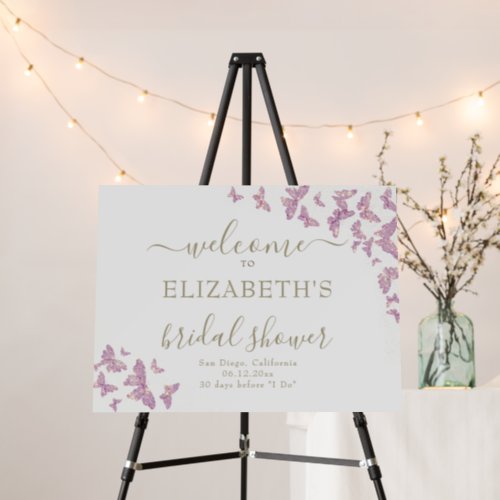 Boho Butterfly Purple Bridal Shower Welcome Foam Board