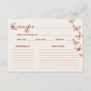 Boho Butterfly Recipe Bridal Shower  Enclosure Card