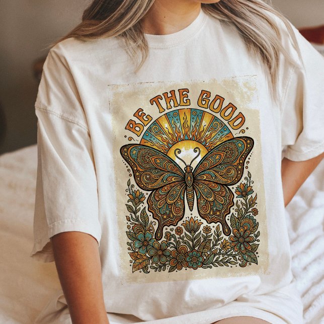 Boho Butterfly Retro Sun Hippie Aesthetic Tri-Blend Shirt (Creator Uploaded)