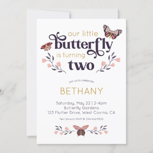 Boho Butterfly Second Birthday Invitation
