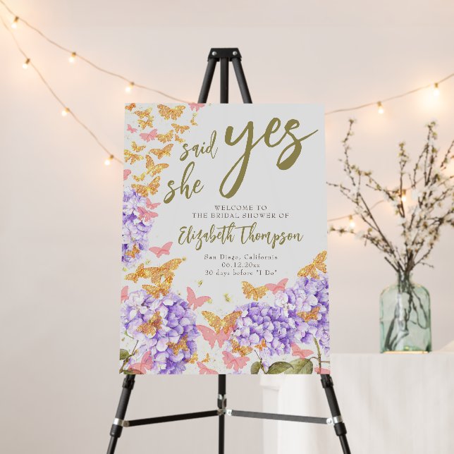 Boho Butterfly She Said Yes Bridal Shower Welcome Foam Board (In Situ (Stand))
