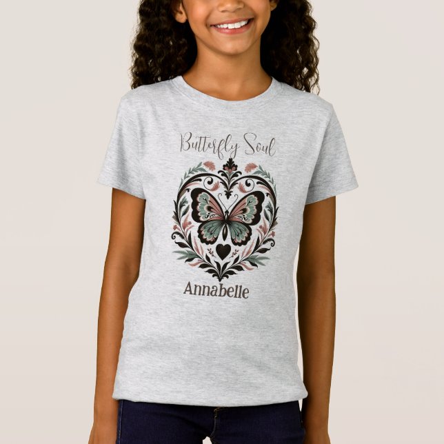 Boho Butterfly Soul Gray T-Shirt (Front)