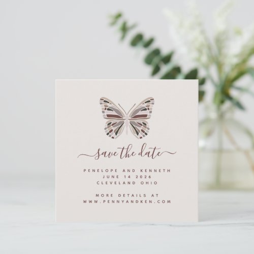 Boho Butterfly  Stylish Burgundy and Taupe Save The Date