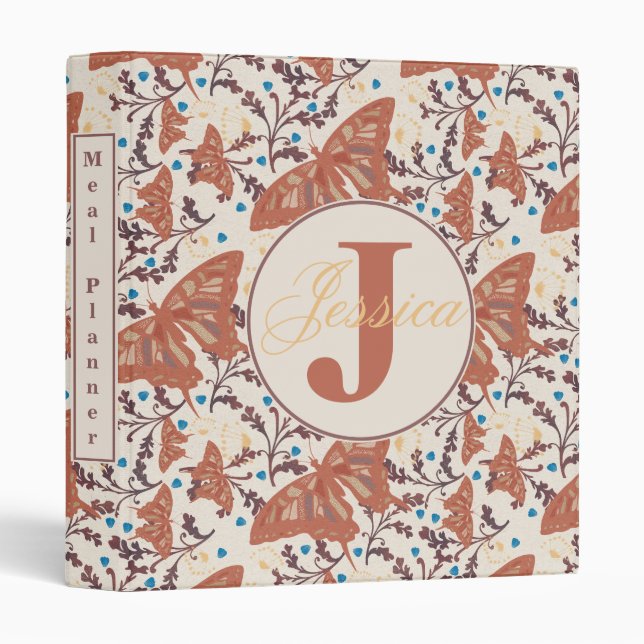 Boho Butterfly tan and blue  3 Ring Binder (Front/Spine)