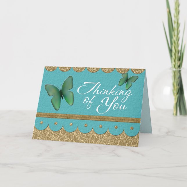 Boho Butterfly Thinking of You Handmade Look Note Card (Front)