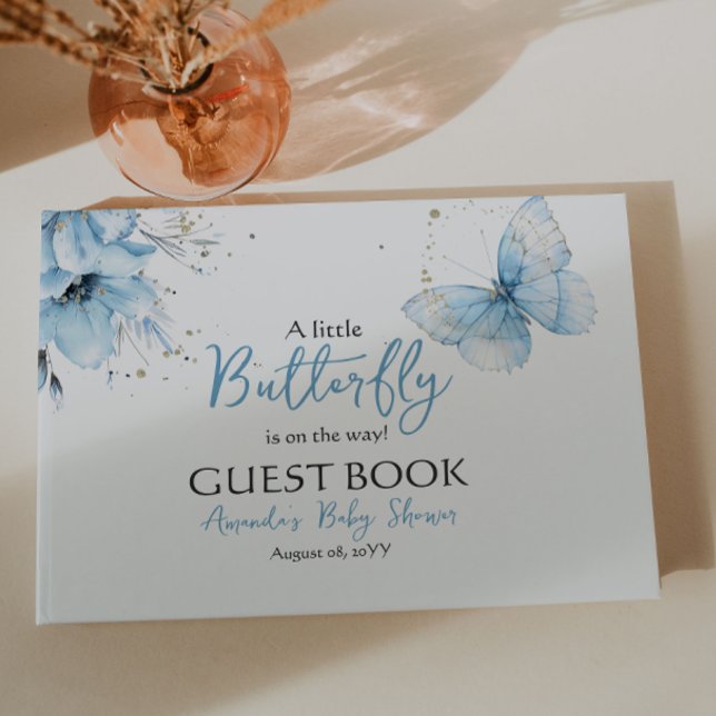 Boho Butterfly Wildflower Floral Blue Baby Shower Guest Book (Creator Uploaded)