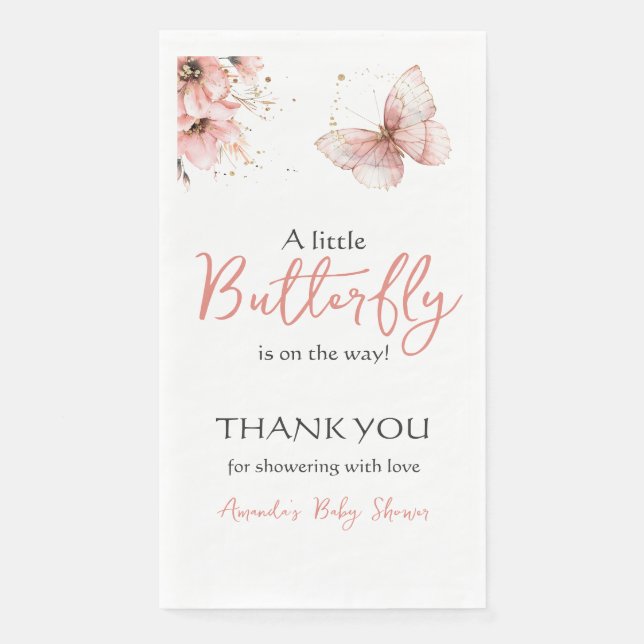 Boho Butterfly Wildflower Floral Girl Baby Shower Paper Guest Towels (Front)