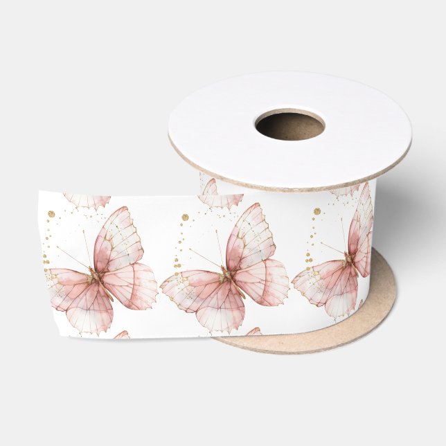 Boho Butterfly Wildflower Floral Girl Baby Shower Satin Ribbon (Spool)