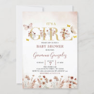 Boho Butterfly Wildflower Girl Baby Shower Invitation