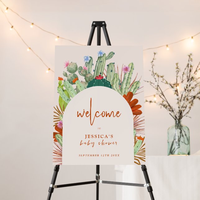 Boho Cactus Arch Desert Baby Shower Welcome Sign (In Situ (Stand))