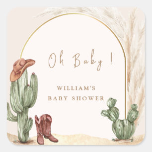 Boho Cactus Arch Desert Cowboy Baby Shower Square Sticker