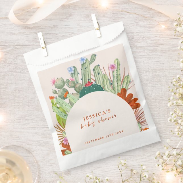 Boho Cactus Arch Desert Pampas Baby Shower  Favor Bag (Clipped)