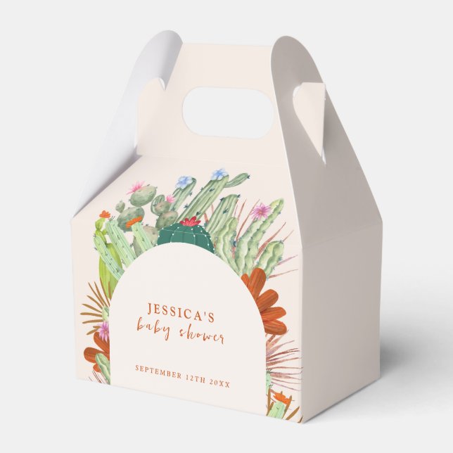 Boho Cactus Arch Desert Pampas Baby Shower  Favor Boxes (Front Side)