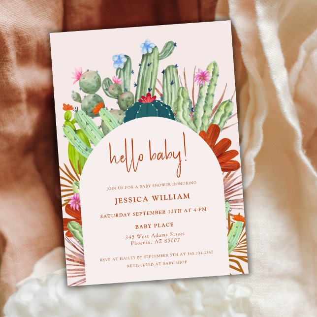 Boho Cactus Arch Desert Pampas Hello Baby Shower  Invitation (Boho Cactus Arch Desert Pampas Hello Baby Shower Invitation)