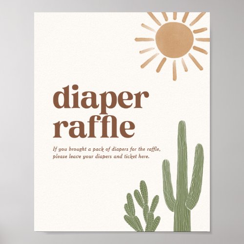 Boho Cactus Baby Shower Diaper Raffle Sign