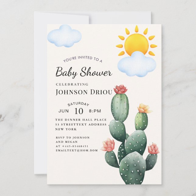 Boho Cactus Baby Shower Invitation (Front)