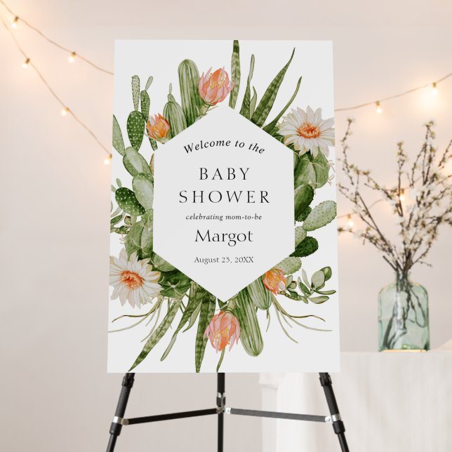 Boho Cactus Baby Shower Welcome Sign (In Situ (Stand))