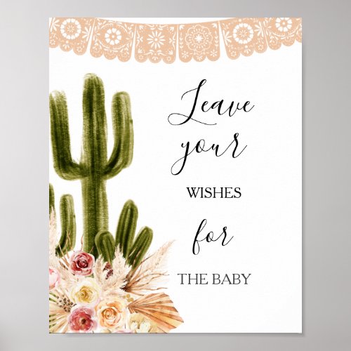 Boho Cactus Baby Shower Wishes for Baby Sign  
