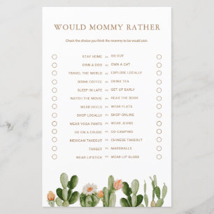 Boho Cactus Baby Shower Would Mommy Rather Game